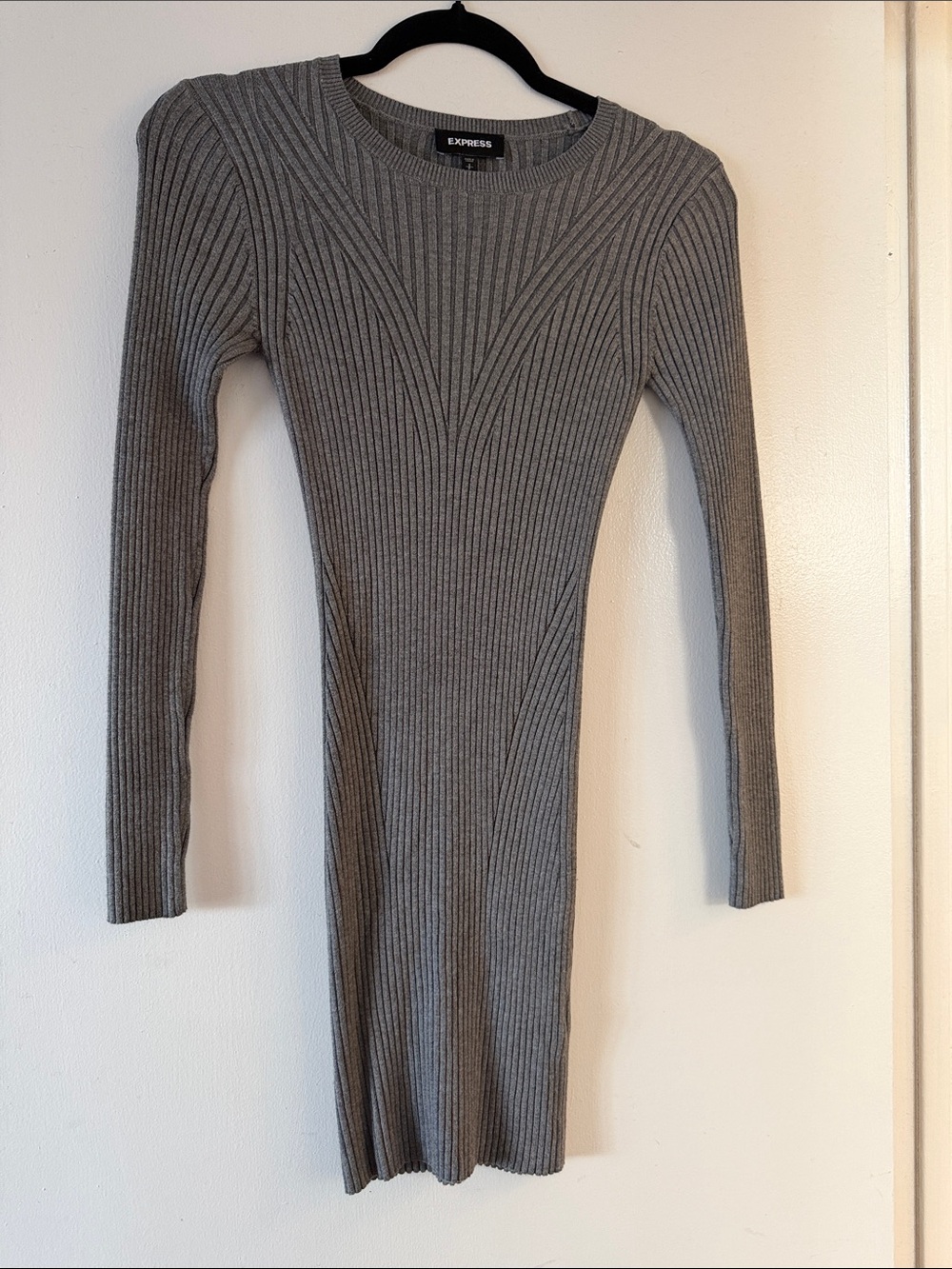 Express Ribbed Long Sleeve Bodycon Dress - Gray